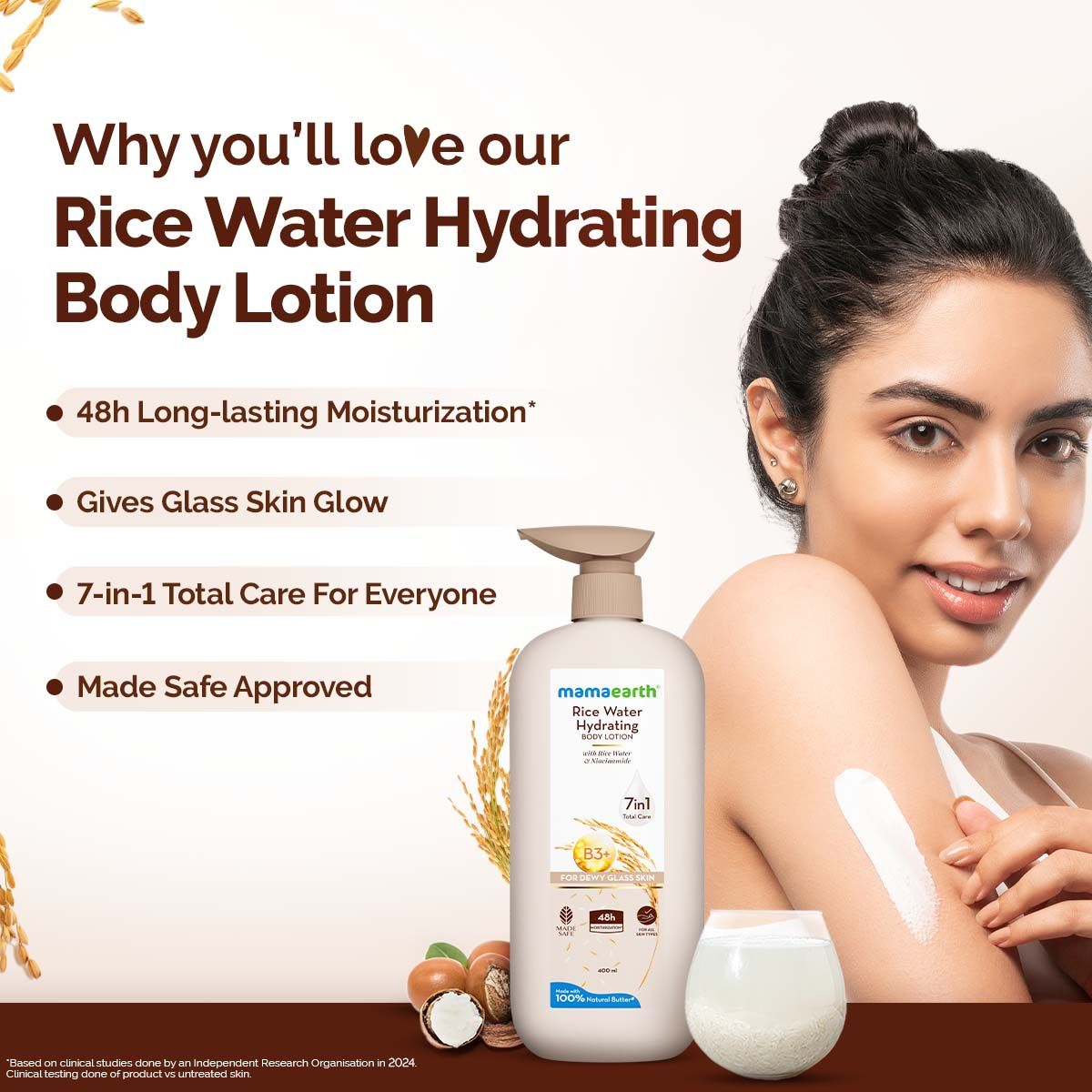Mamaearth Rice Water Hydrating Body Lotion with Rice Water & Niacinamide for Dewy Glass Skin - 400 ml