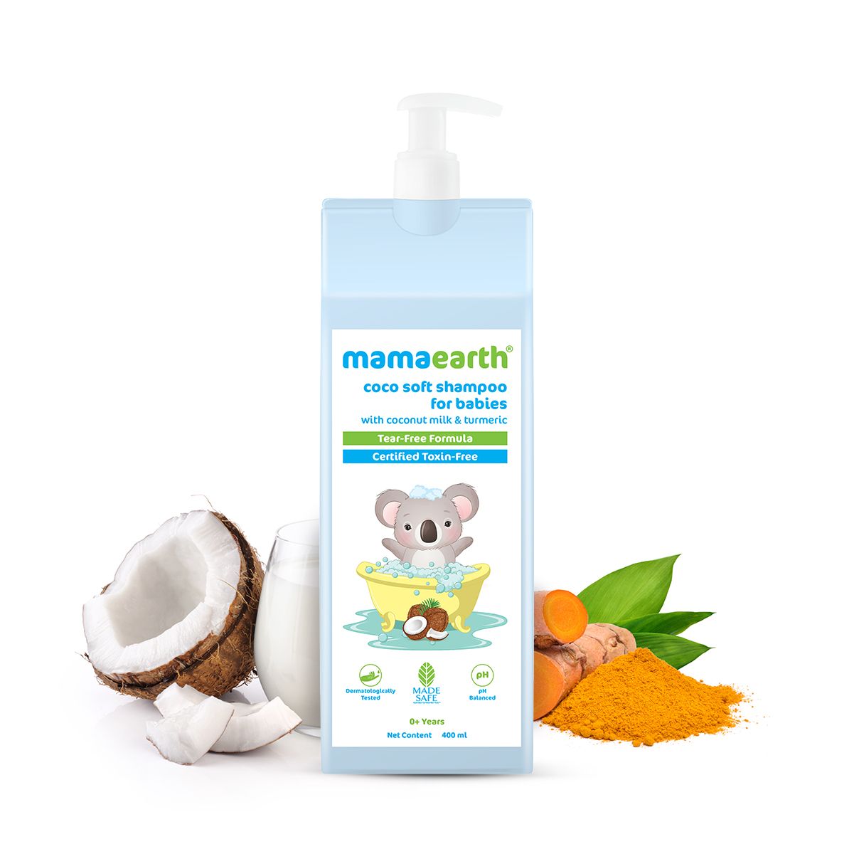 Mamaearth Coco Soft Shampoo babies coconut milk turmeric 400ml bottle