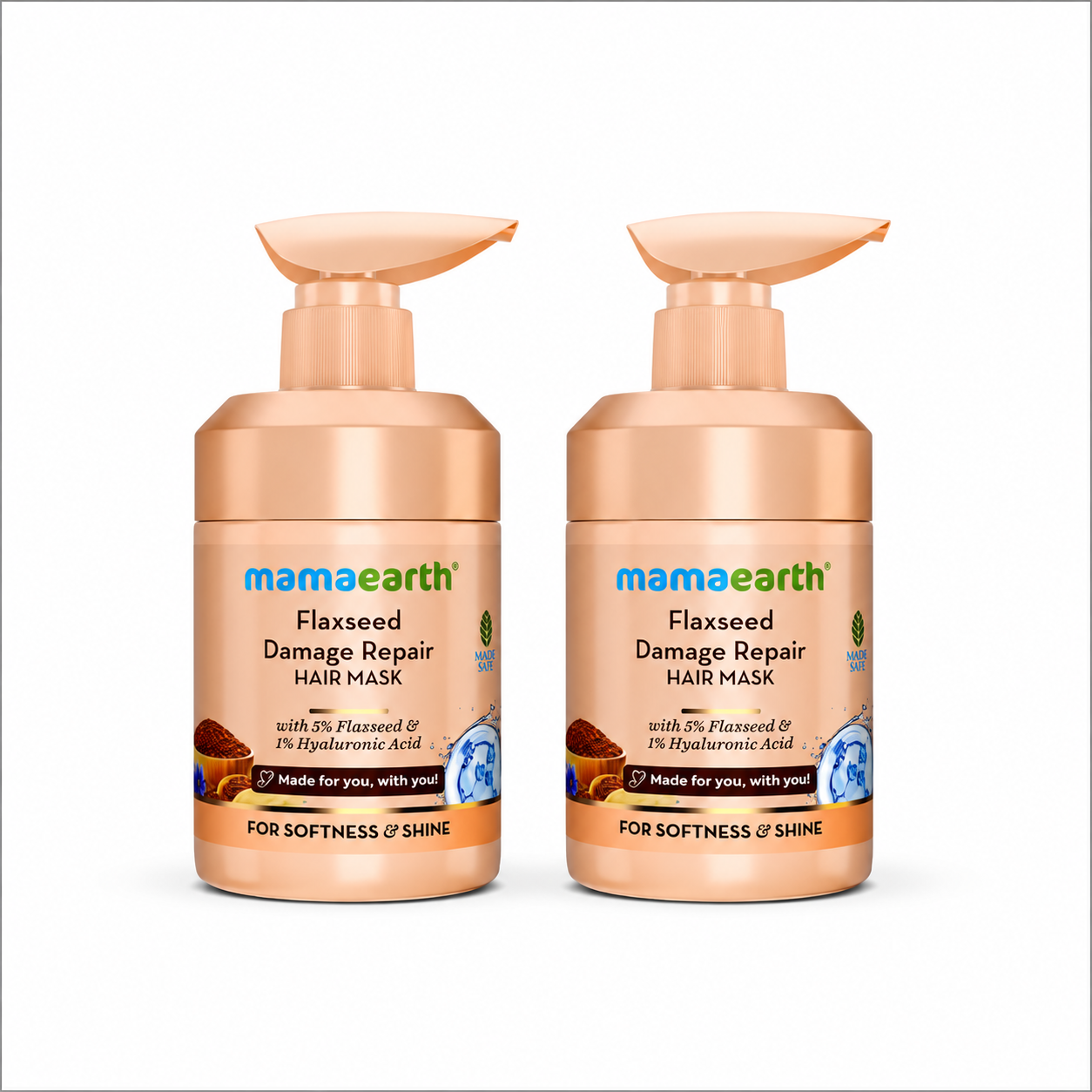Flaxseed Damage Repair Hair Mask with 5% Flaxseed, 1% Hyaluronic Acid, Ceramides for Softness & Shine - 300 ml (Pack of 2)