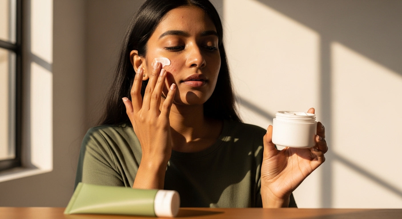 Dry climate mein move karne ke baad meri sensitive acne-prone skin pe breakouts ho rahe hain, ek simple routine kaise banau?