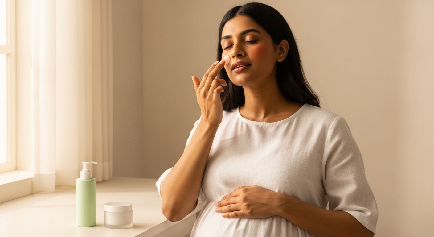 Main pregnant hoon aur mera winter pigmentation routine is summer weather mein heat rash cause kar raha hai.