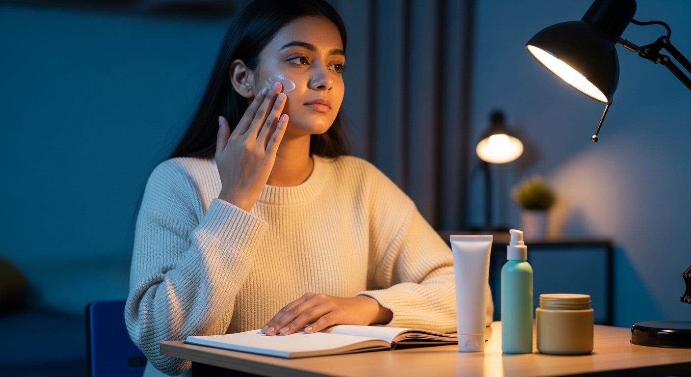 AC hostel room mein dry skin ke liye ₹1000 ke andar ek affordable 3-step skincare routine kya hai?
