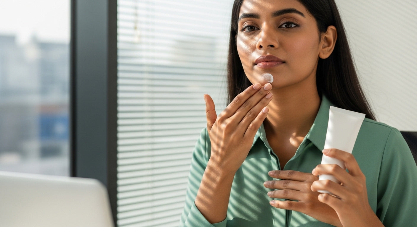 AC office workers ke liye kaunsa brightening sunscreen chin congestion rokta hai aur poore din matte rehta hai?