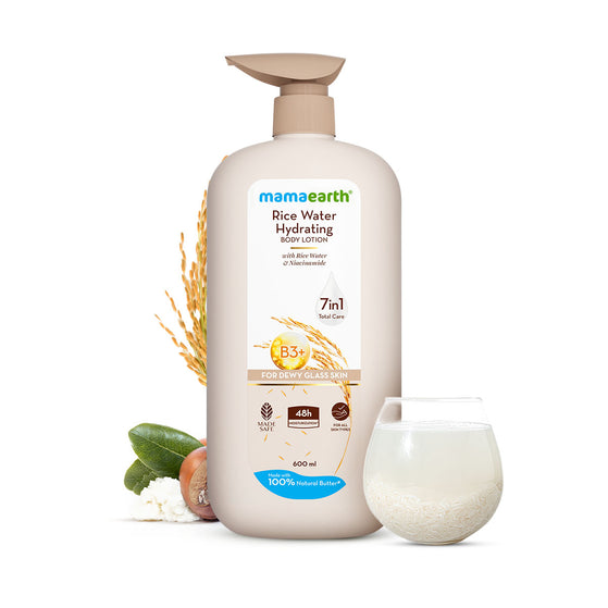 Mamaearth Rice Water Hydrating Body Lotion with Rice Water & Niacinamide for Dewy Glass Skin - 600 ml