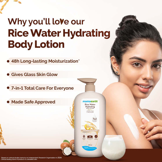 Mamaearth Rice Water Hydrating Body Lotion with Rice Water & Niacinamide for Dewy Glass Skin - 600 ml