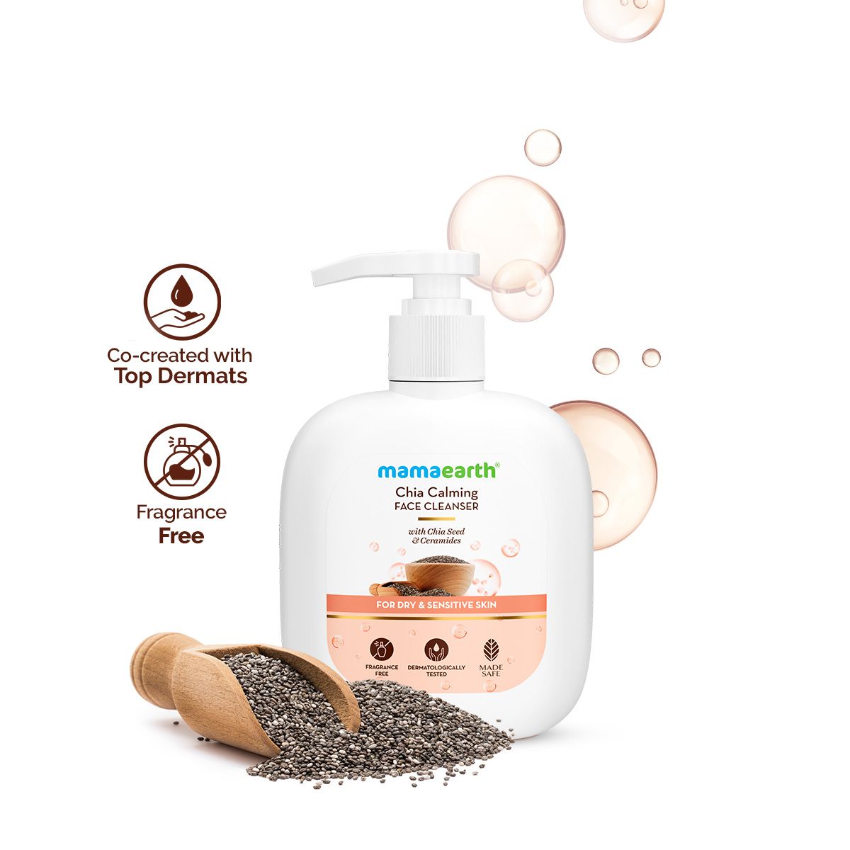 Mamaearth Chia Calming Face Cleanser with Rice Water and Niacinamide for Glass Skin, 100 ml