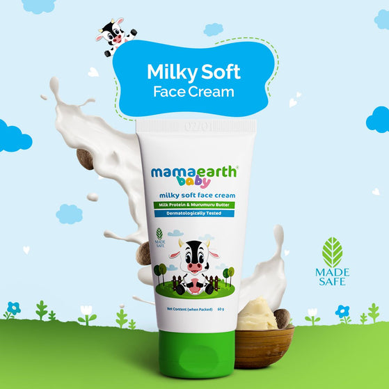 mamaearth milky soft baby face cream product packaging with milk protein