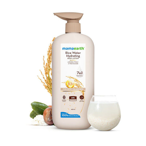 Mamaearth Rice Water Hydrating Body Lotion with Rice Water & Niacinamide for Dewy Glass Skin - 400 ml