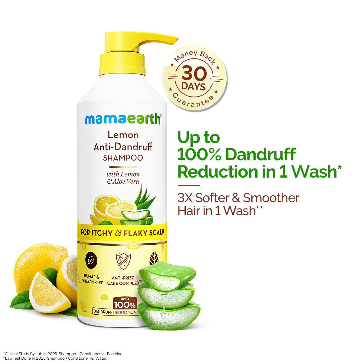 Lemon Anti-Dandruff Shampoo with Lemon & Aloe Vera for Itchy & Flaky Scalp - 600ml