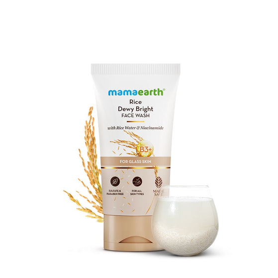 Rice Dewy Bright Face Wash tube with rice grains