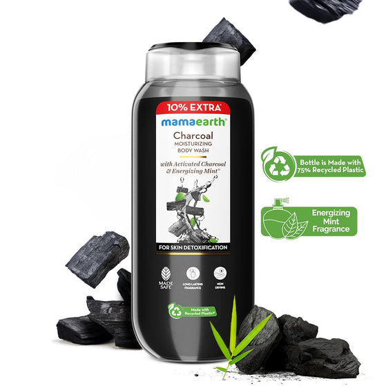 Charcoal Moisturizing Body Wash with Activated Charcoal & Energizing Mint for Skin Detoxification - 250 ml + 25 ml Extra