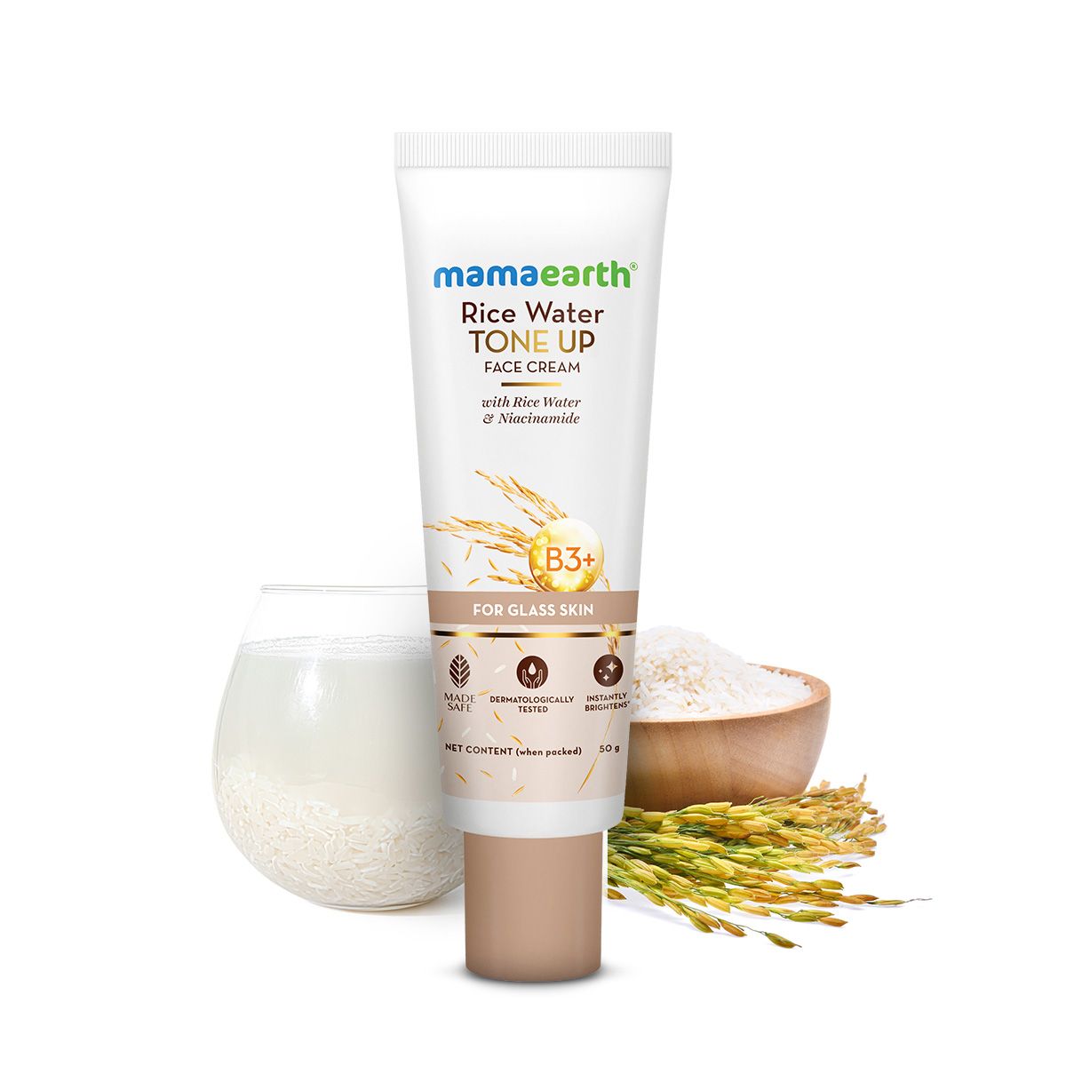 Mamaearth Rice Water Tone Up Face Cream with Rice Water & Niacinamide for Glass Skin - 50 g