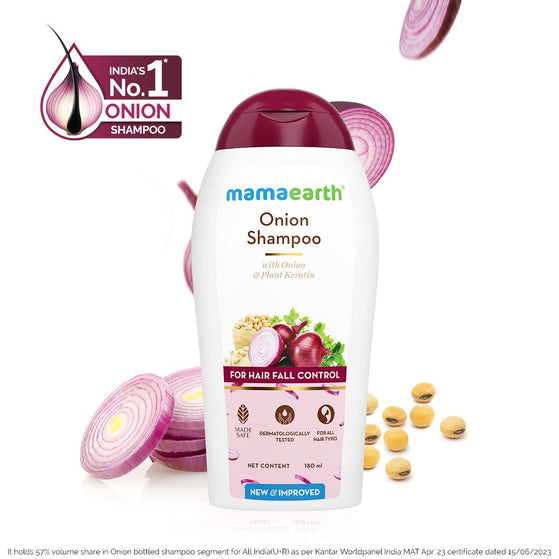 Mamaearth onion shampoo for hair fall reduction and growth