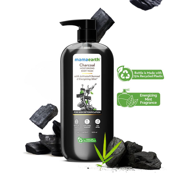 Charcoal Moisturizing Body Wash with Activated Charcoal & Energizing Mint for Skin Detoxification - 500 ml