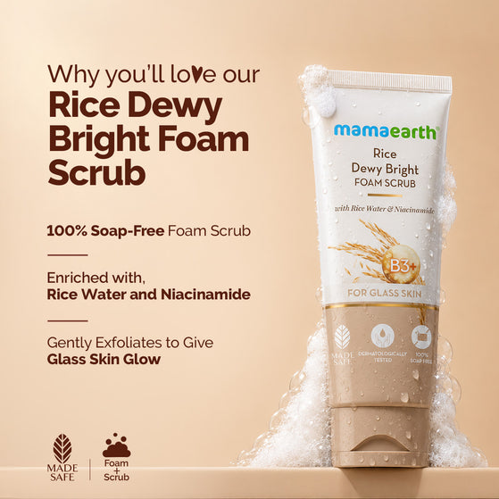 Mamaearth Rice Dewy Bright Foam Scrub with Rice Water & Niacinamide for Glass Skin Glow- 100 g