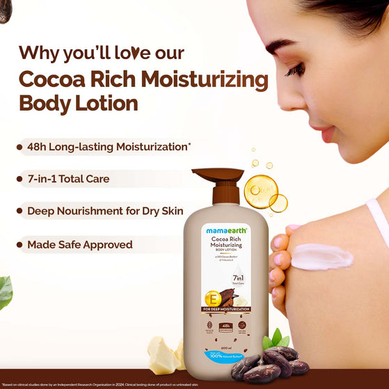 Mamaearth Cocoa Rich Moisturizing Body Lotion with Cocoa Butter & Vitamin E for Deep Moisturization - 600 ml