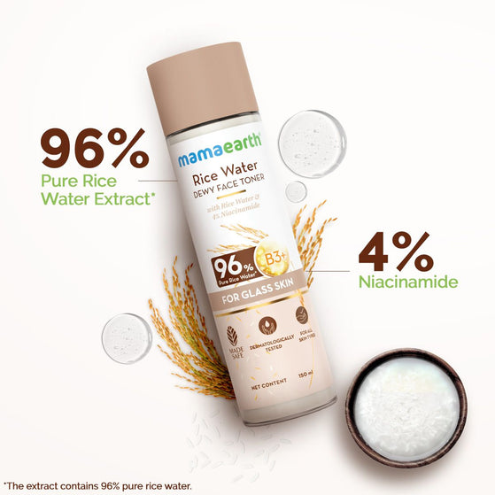 Rice Water Dewy Face Toner with 96% Pure Rice Water Extract & 4% Niacinamide for Glass Skin - 150 ml