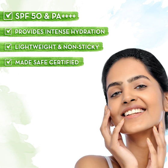 HydraGel Indian Sunscreen intense hydration non-sticky with model