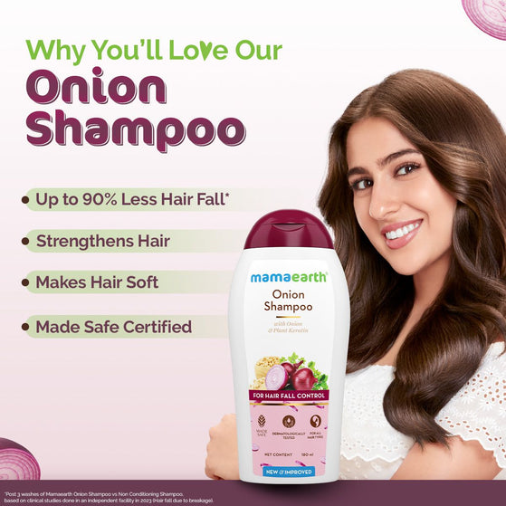 Mamaearth onion shampoo benefits for strong and soft hair