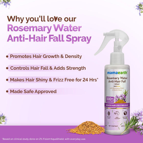 Rosemary Water Anti-Hair Fall Spray with 100% Pure Steam Distilled Rosemary Water & Methi Dana for Hair - 200 ml