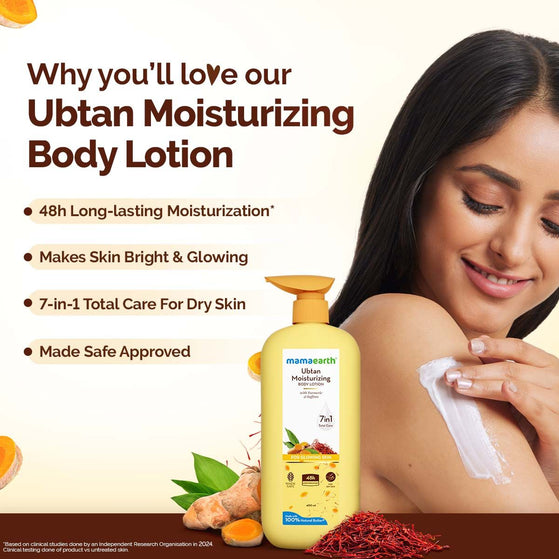 Mamaearth Ubtan Moisturizing Body Lotion with Turmeric & Saffron for Glowing Skin - 400 ml