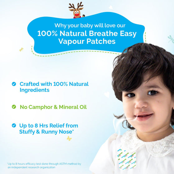 Baby 100% Natural Breathe Easy Vapour Patches with Eucalyptus Oil & Peppermint Oil - 5 pcs