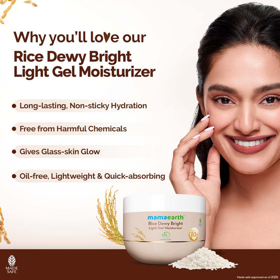 Rice Dewy Bright Light Gel Moisturizer with Rice & Niacinamide For Glass-skin Glow - 200 g