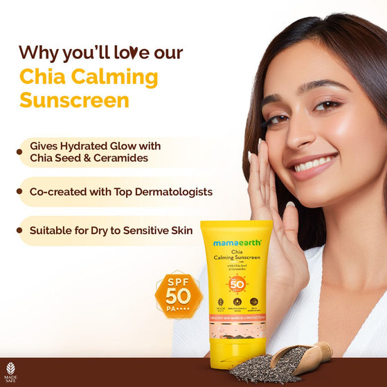 Chia Calming Sunscreen benefits with model co-created dermatologists