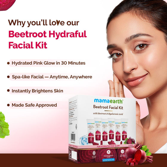 Beetroot Hydraful Facial Kit with Beetroot & Hyaluronic Acid - 2*10 ml + 4*10 g