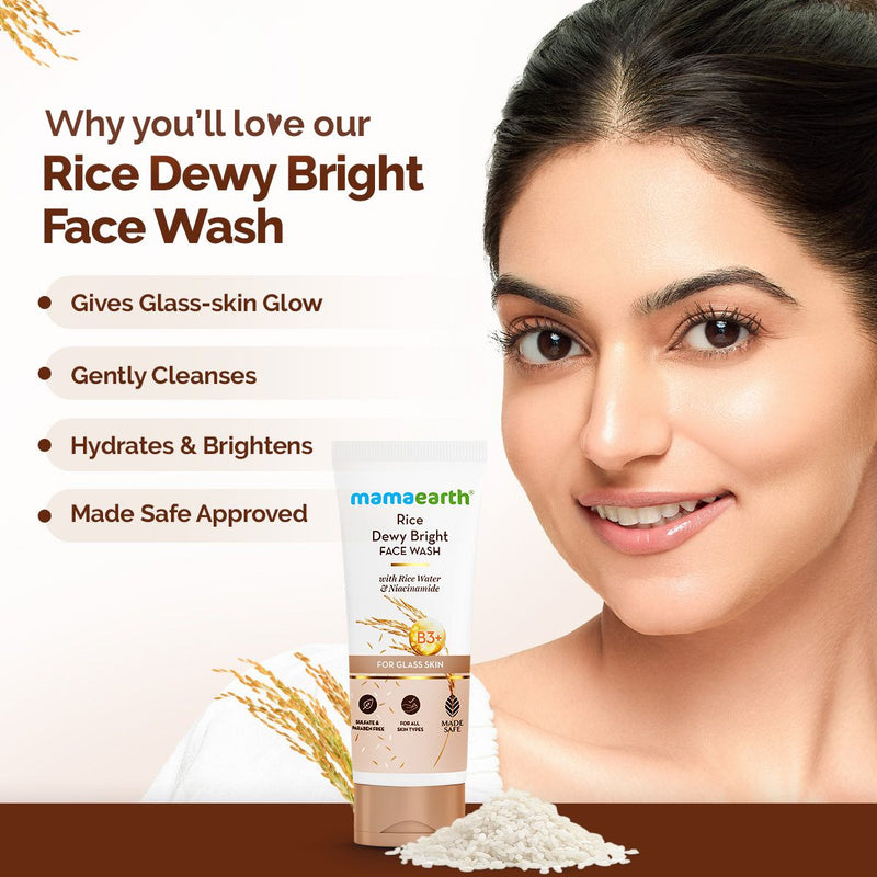 Rice Dewy Bright Face Wash With Rice Water & Niacinamide for Glass Skin - 200 ml (Pack of 2)