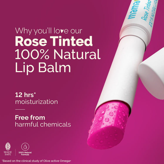 Rose Tinted 100% Natural Lip Balm with Rose Oil and Castor Oil for 12 hrs Moisturized Lips - 2 g