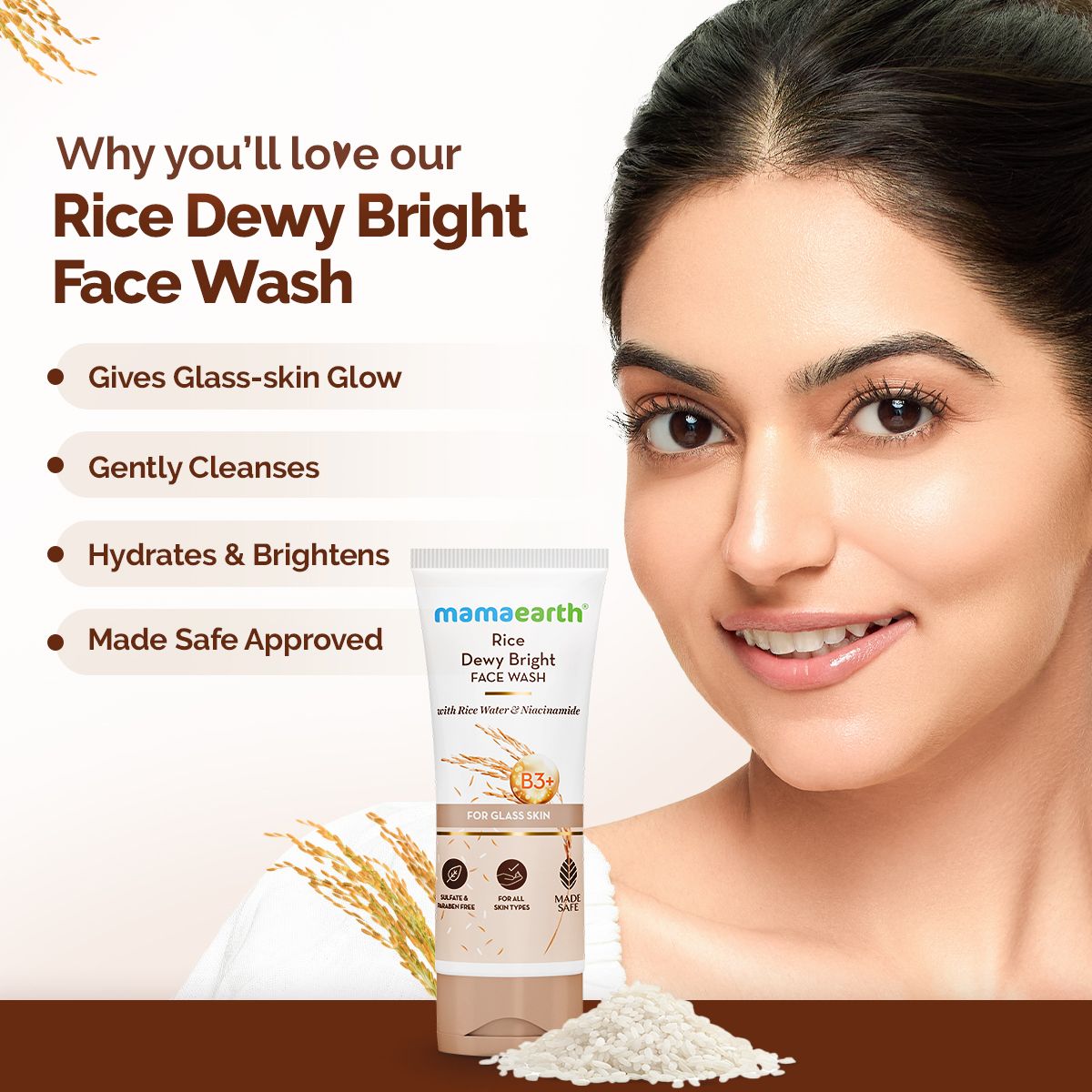 Rice Dewy Bright Face Wash With Rice Water & Niacinamide for Glass Skin - 150 ml (Pack of 2)