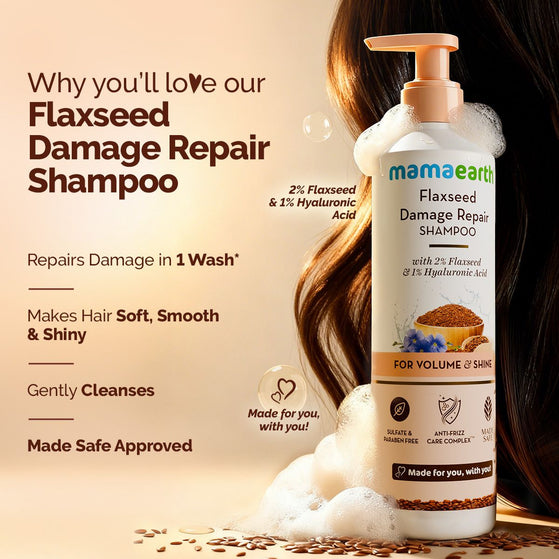 Mamaearth flaxseed damage repair shampoo benefits for smooth hair