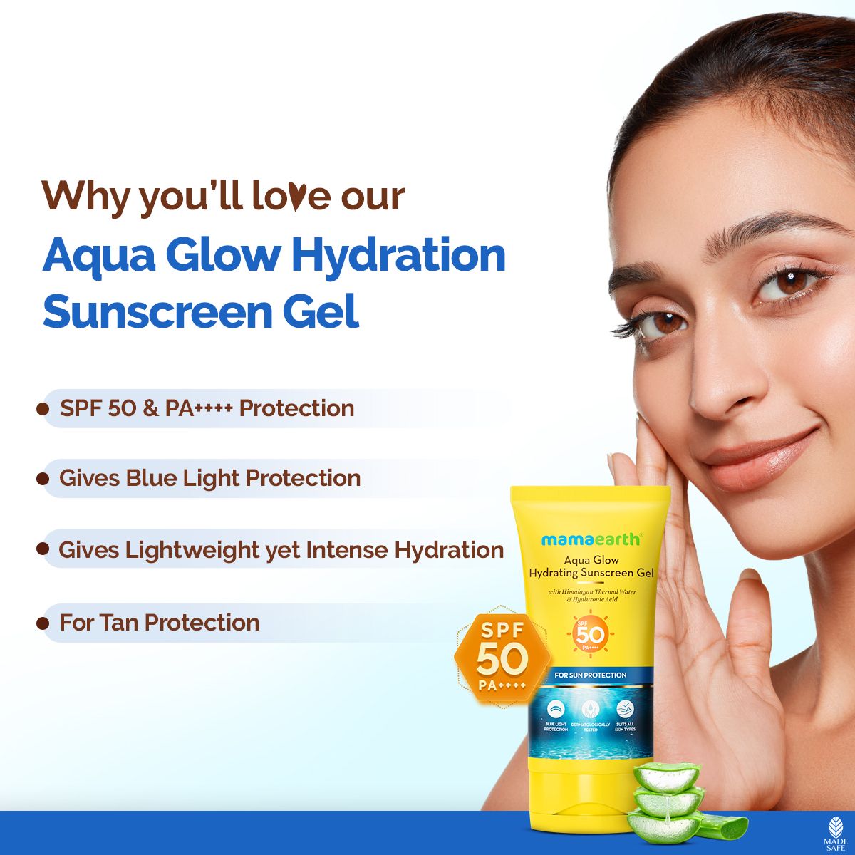 Aqua Glow Hydrating Sunscreen Gel with Himalayan Thermal Water and Hyaluronic Acid - 50 g (Pack of 3)