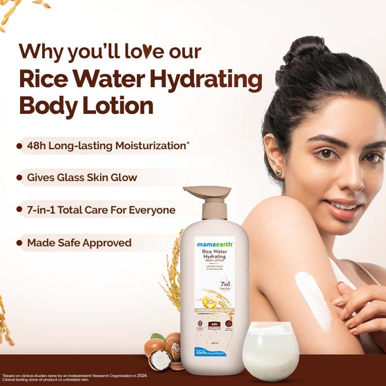 Mamaearth Rice Water Hydrating Body Lotion with Rice Water & Niacinamide for Dewy Glass Skin - 400 ml