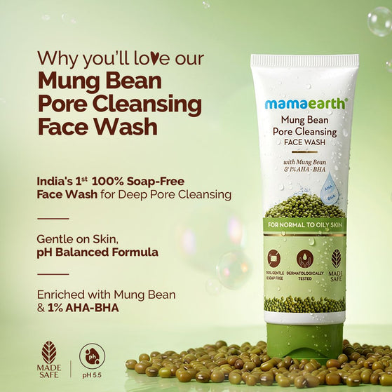 Mung Bean Pore Cleansing Face Wash with Mung Bean, AHA & BHA for Normal to Oily Skin - 100 ml