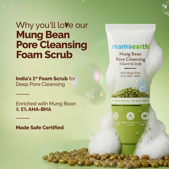 Mung Bean Pore Cleansing Foam Scrub with Mung Bean, AHA & BHA for Normal to Oily Skin - 100 g