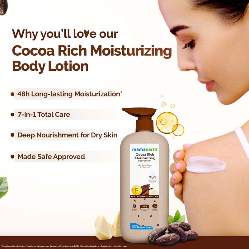 Mamaearth Cocoa Rich Moisturizing Body Lotion with Cocoa Butter & Vitamin E for Intense Moisturization - 400 ml