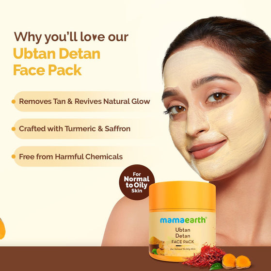 Ubtan Detan Face Pack with Turmeric & Saffron for Normal to Oily Skin - 100 g