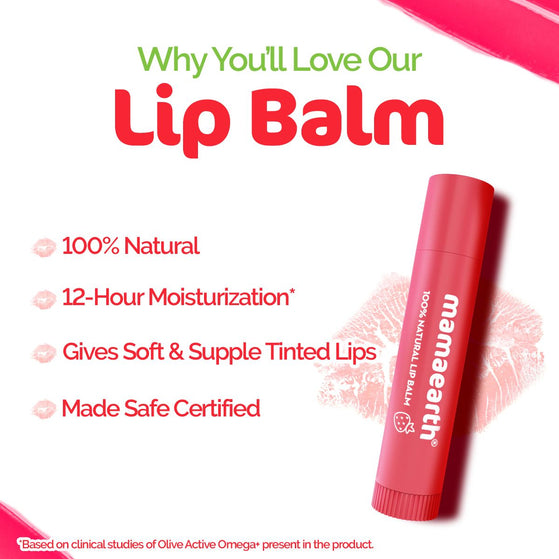 Nourishing Tinted 100% Natural Lip Balm with Vitamin E and Strawberry for Dry & Chapped Lips - 4 g