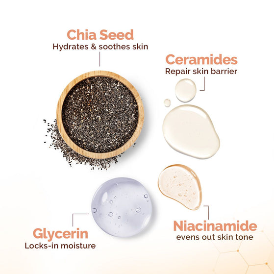 Chia Calming Face Cleanser with Chia Seed & Ceramides for Dry & Sensitive Skin - 180 ml