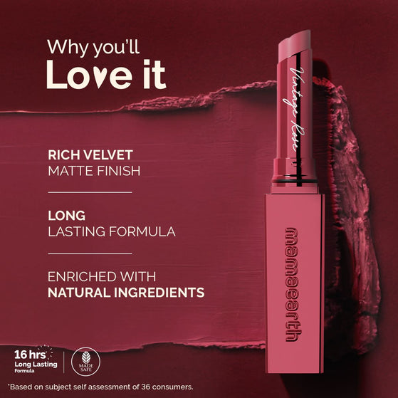 Luxe Matte Long Stay Lipstick with Passion Fruit Oil & Vitamin E -2g | Vintage Rose