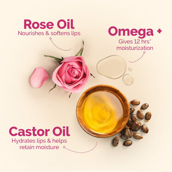 Rose Tinted 100% Natural Lip Balm with Rose Oil and Castor Oil for 12 hrs Moisturized Lips - 2 g