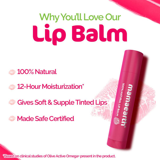 Nourishing Tinted 100% Natural Lip Balm with Vitamin E and Raspberry for Dry & Chapped Lips - 4 g