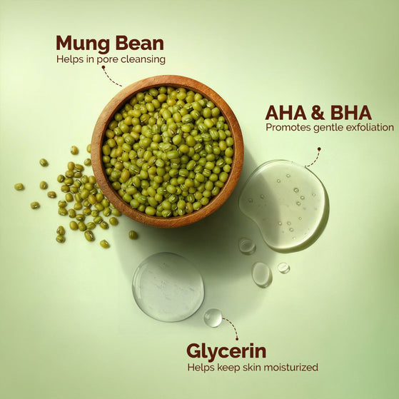 Mung Bean Pore Cleansing Face Wash with Mung Bean, AHA & BHA for Normal to Oily Skin - 100 ml