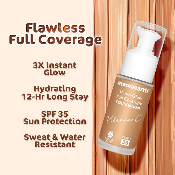 Hydra-Glow Full Coverage Foundation With Vitamin C & Turmeric - 30 ml | Caramel Glow