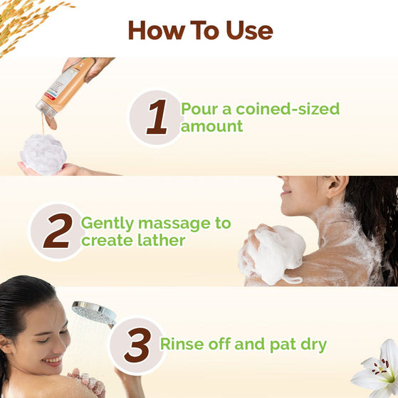 Rice Water Moisturizing Body Wash with Rice Water & Hydrating Lily for Dewy Glass Skin - 250 ml + 25 ml
