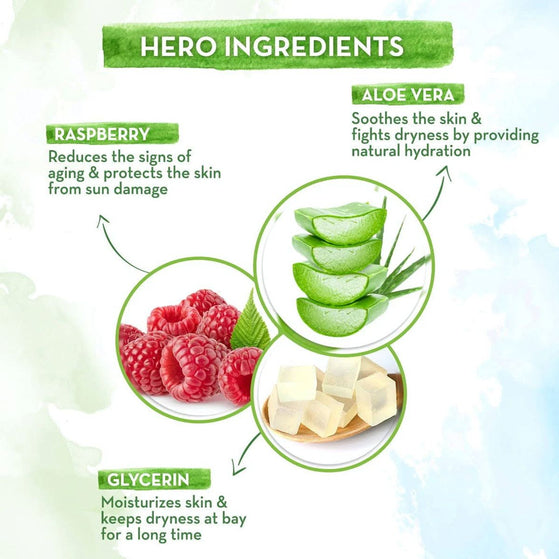 Hero ingredients Raspberry Aloe Vera Glycerin in HydraGel Sunscreen