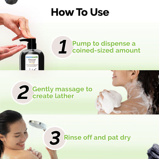 Charcoal Moisturizing Body Wash with Activated Charcoal & Energizing Mint for Skin Detoxification - 500 ml