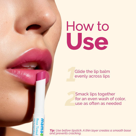 Rose Tinted 100% Natural Lip Balm with Rose Oil and Castor Oil for 12 hrs Moisturized Lips - 2 g